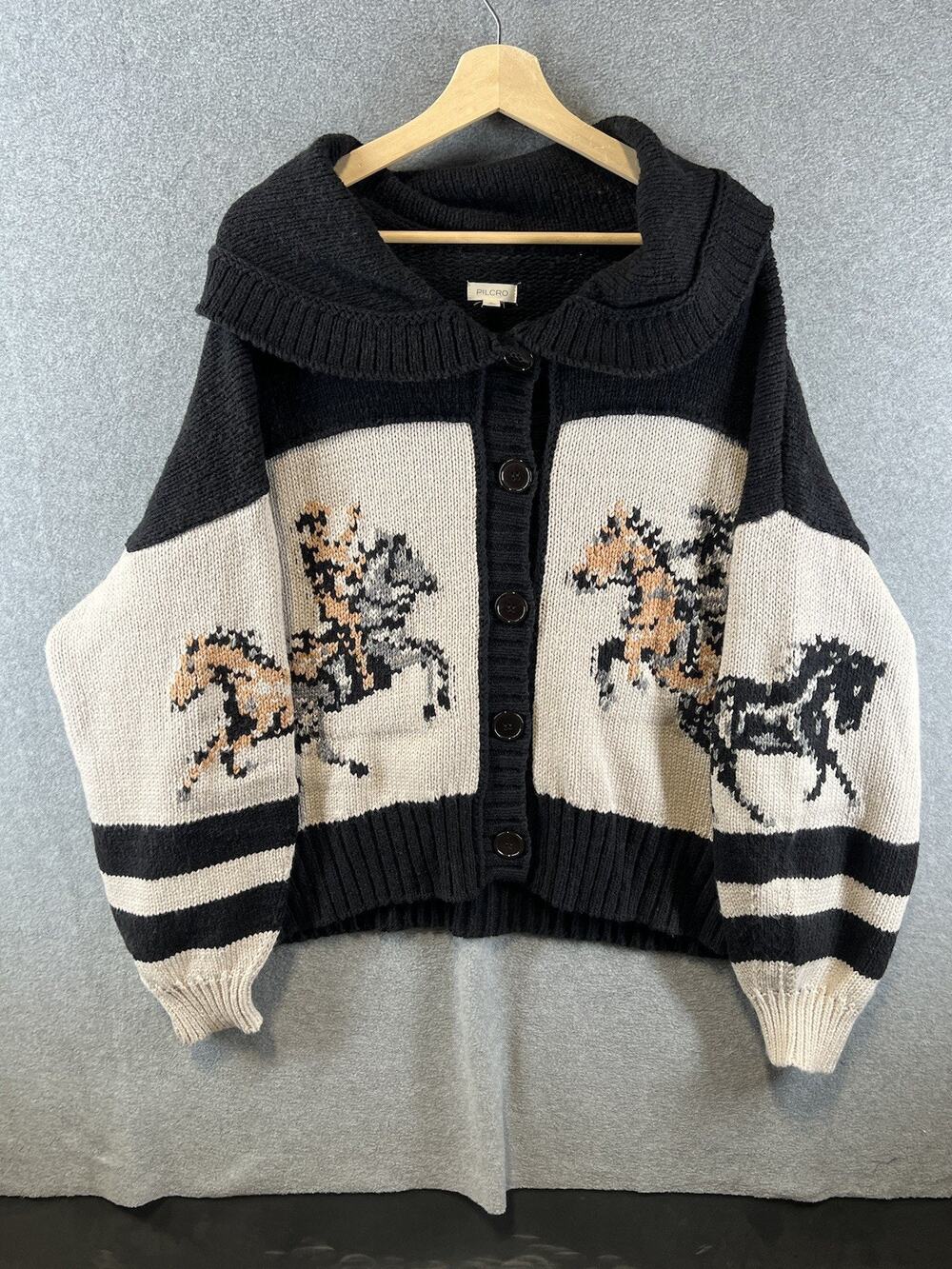Anthropologie Pilcro Horse Graphic Cardigan Sweater Equestrian Size X-Small